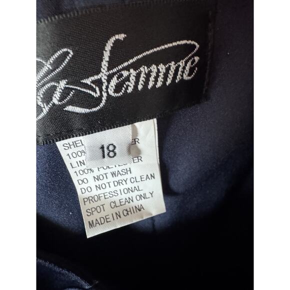 La Femme 25996 Off the Shoulder Beaded Satin Trumpet Gown Blue Size 18 - Picture 12 of 16